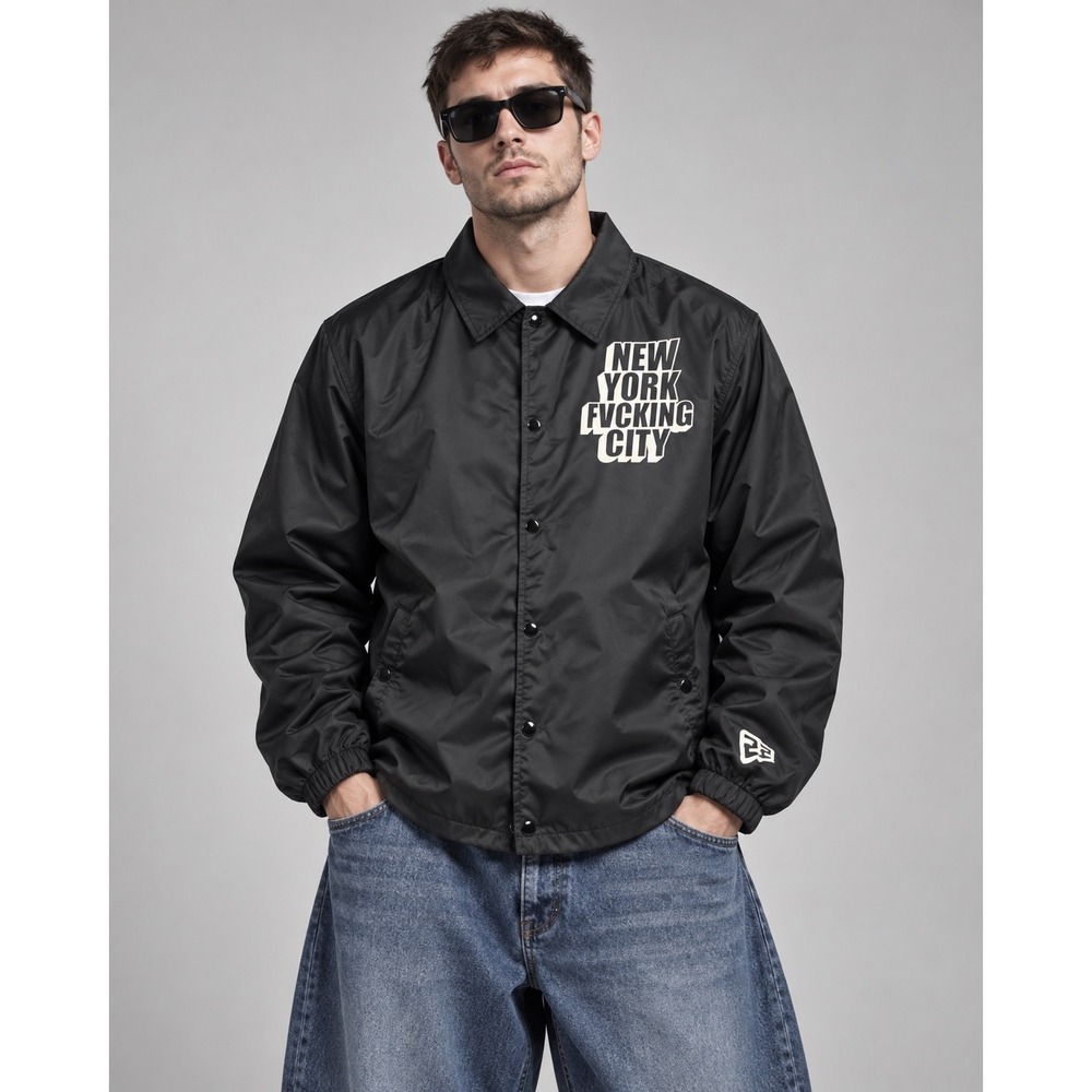 XX Marks The Spot New York F*cking City Coach Jacket Black Mens XL Skeleton NY